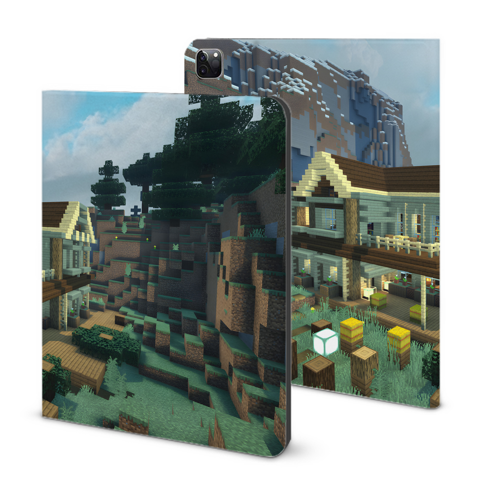 （画像用） マインクラフト ブロックの世界 Minecraft MC Block world IPad ケース ブック型 PUレザー TPU 耐衝撃 軽量 薄型 ペン収納なし 全面保護 IPad 各モデル対応